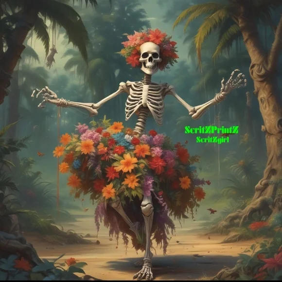 Intricate Orange Skull Art Print - Picture 2 of 7